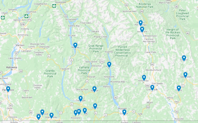 BC map of Kootenay Library Federation members