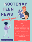 Blue poster for Kootenay Teen News featuring two teens reading a newspaper